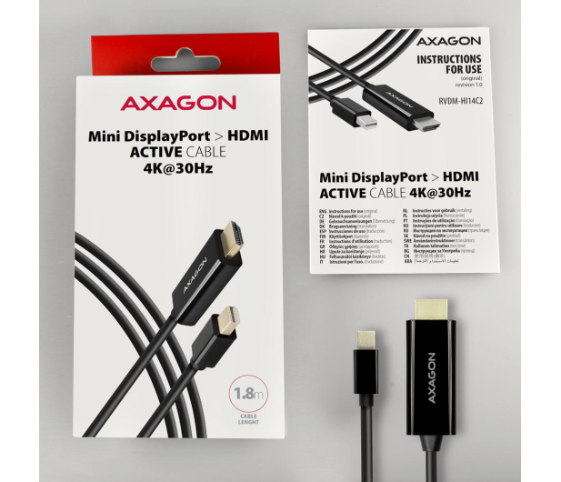 Axagon RVDM-HI14C2 Mini DisplayPort - HDMI kabel 1.8m, 4K/30Hz - 1485476 - zdjęcie